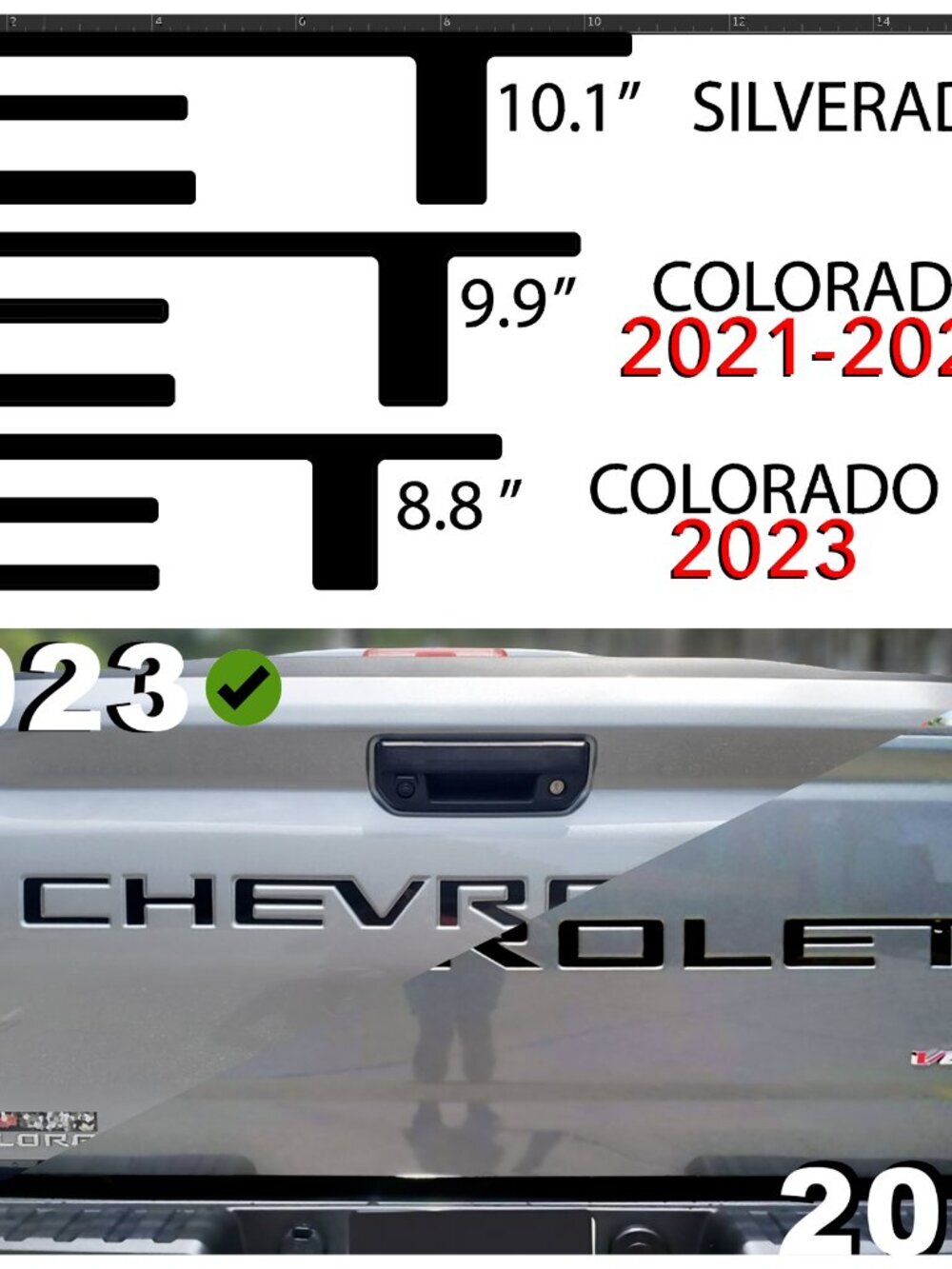 Gloss Black Raised Plastic Tailgate Letters Inserts NEW CHEVY COLORADO 2023 2024 - Picture 2 of 16